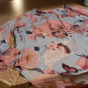 Blue and pink floral sheer top no tag size L-XL